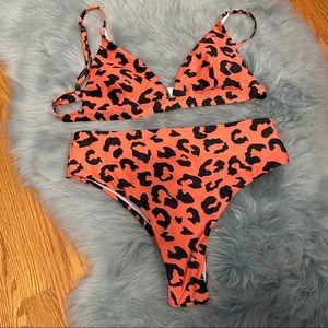 Orange leopard highwaisted cheeky bik…